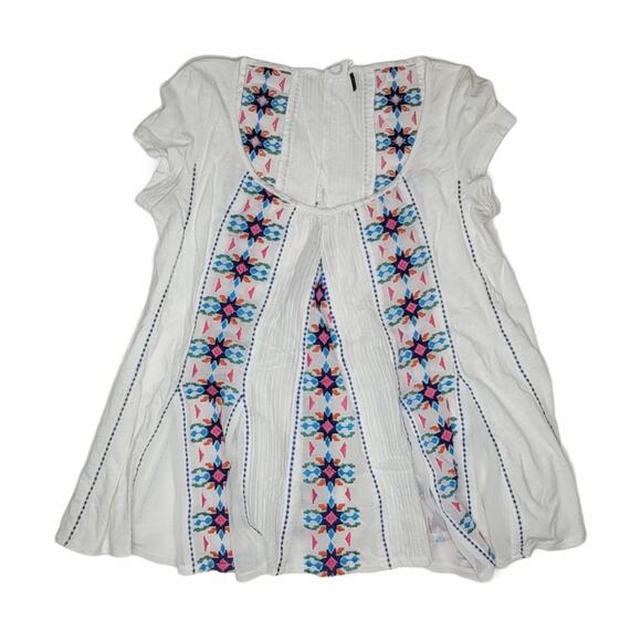 Akemi + Kin Anthropologie Embroidered Cotton Blouse Top White Multicolor Size XS - Picture 2 of 5